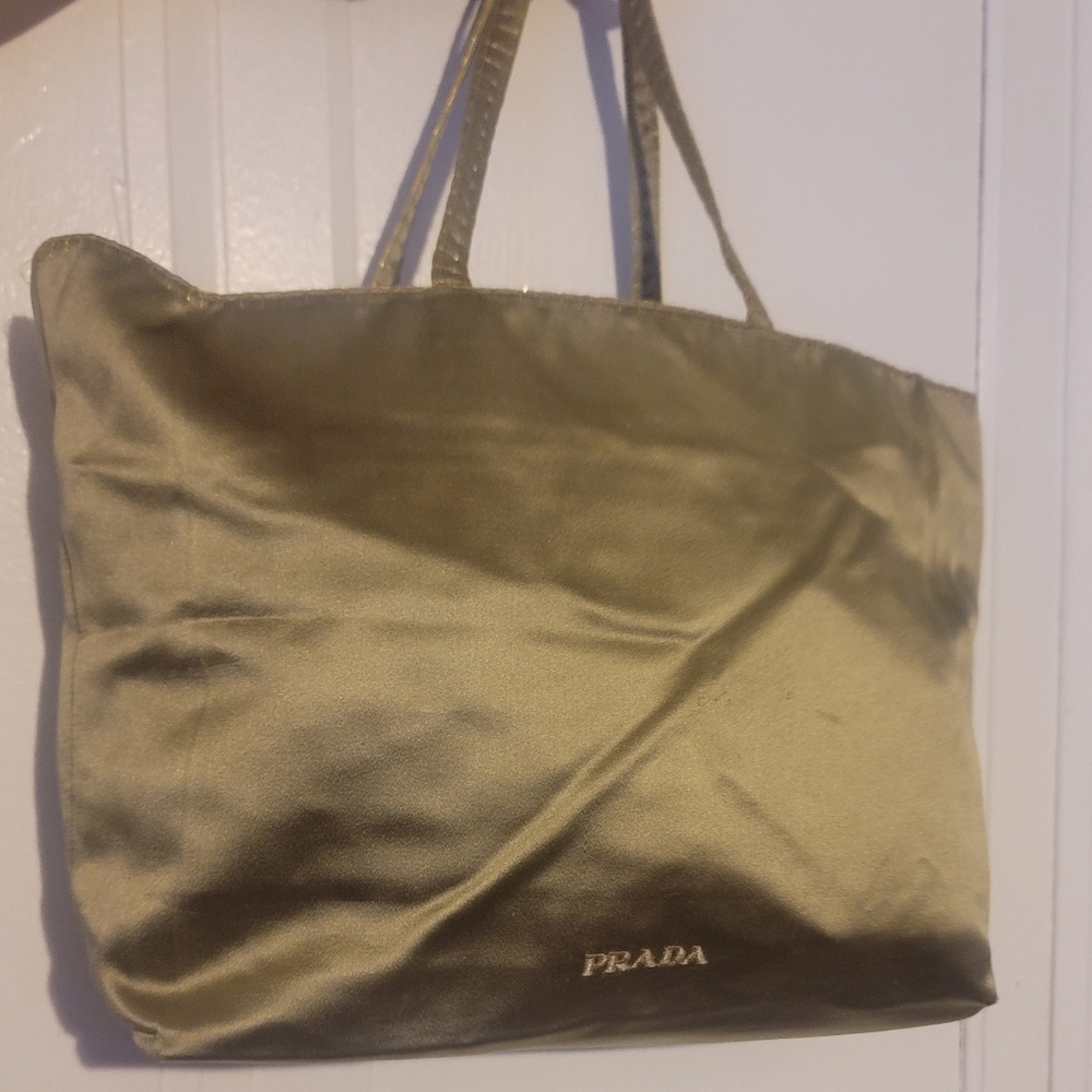 Prada Olive Green Satin Tote with Logo